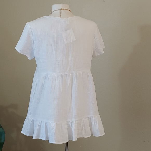 Beach Lunch Lounge - White Cotton peasant shirt with ruffle hem Size - S - Picture 5 of 6